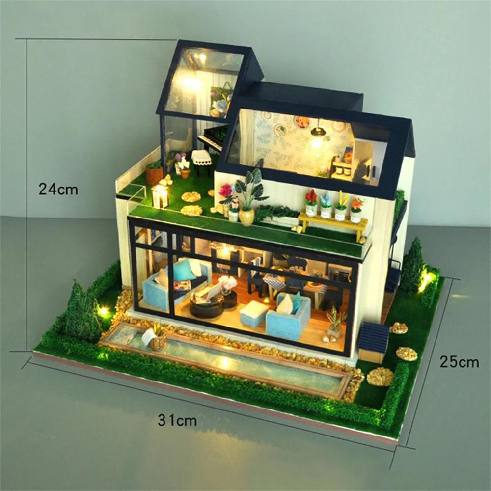 KDIOMALL Miniature Nordic Style Villa Model With Furniture and Music Box