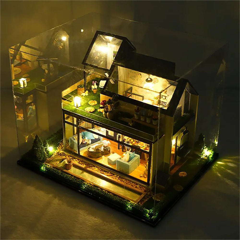 KDIOMALL Miniature Nordic Style Villa Model With Furniture and Music Box