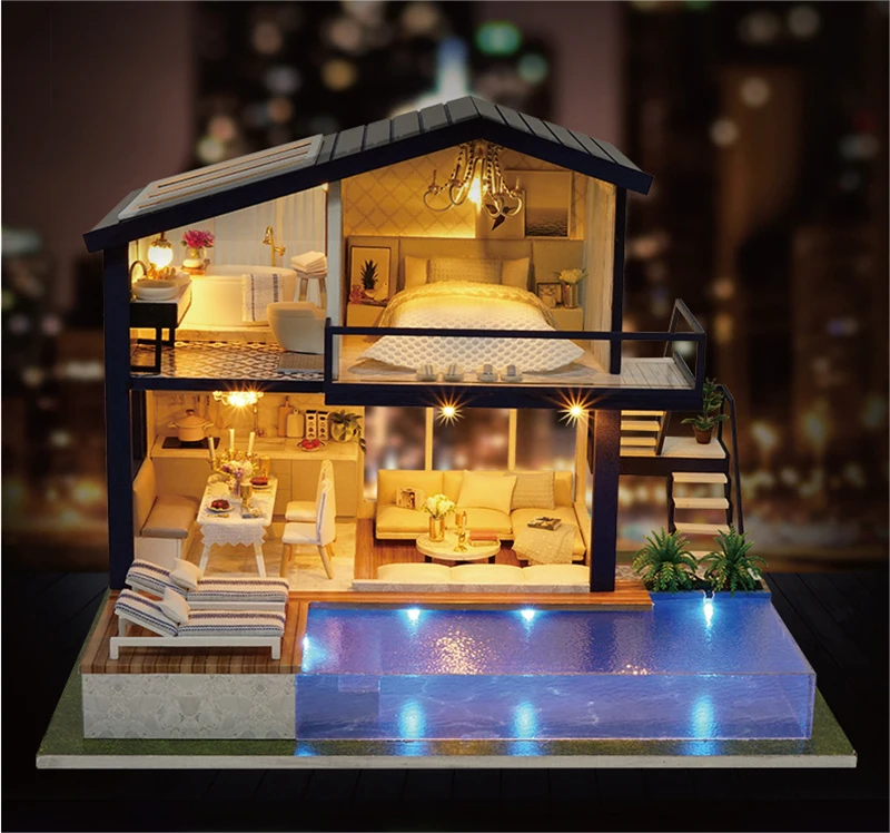 KDIOMALL Miniature Villa Model With Swimming Pool With Dust Cover