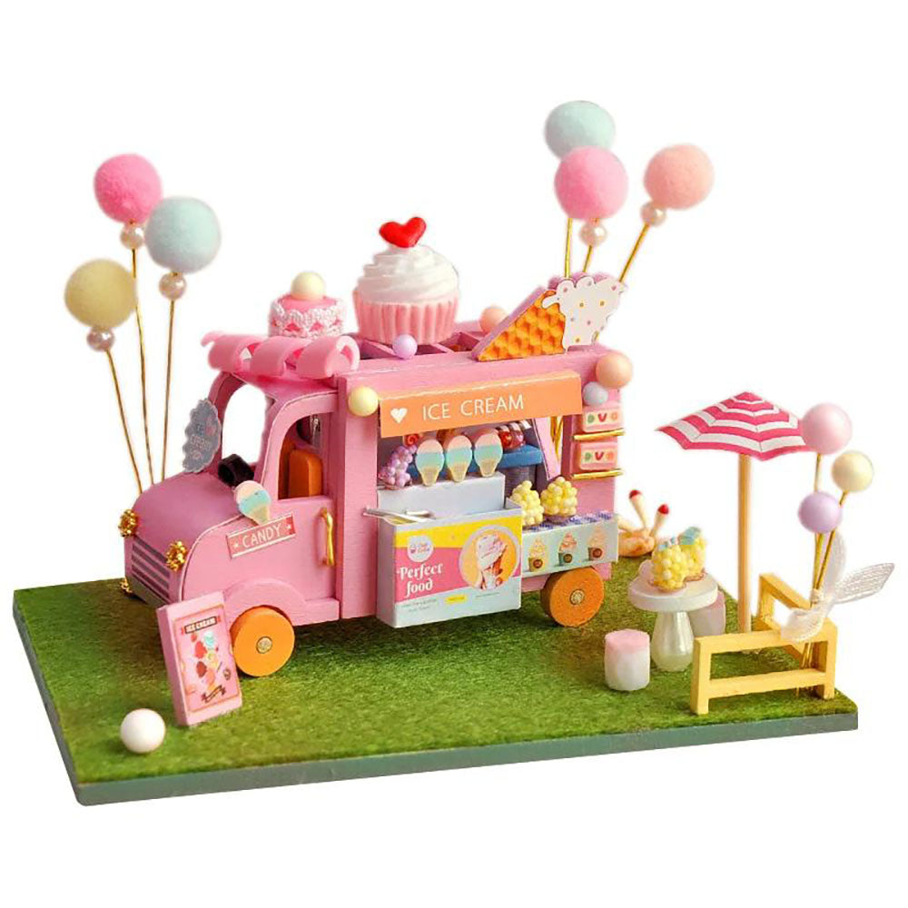 KDIOMALL Wooden Circus Car Ice Cream Truck Parade Kanto Cooking Shop With Light