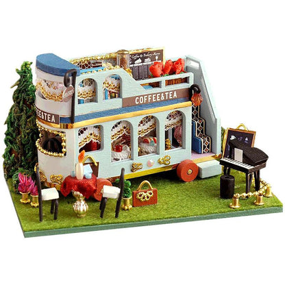 KDIOMALL Wooden Circus Car Ice Cream Truck Parade Kanto Cooking Shop With Light