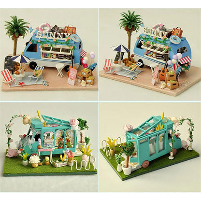 KDIOMALL Wooden Circus Car Ice Cream Truck Parade Kanto Cooking Shop With Light