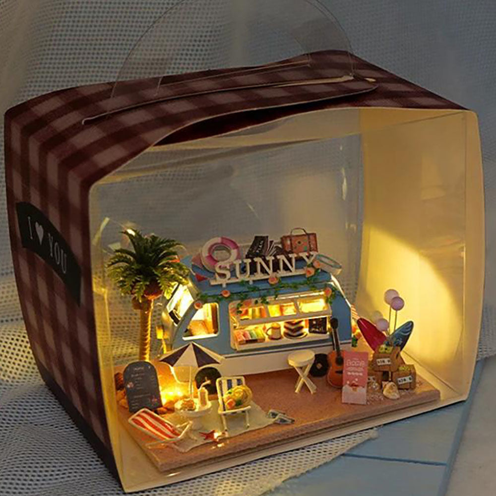 KDIOMALL Wooden Circus Car Ice Cream Truck Parade Kanto Cooking Shop With Light