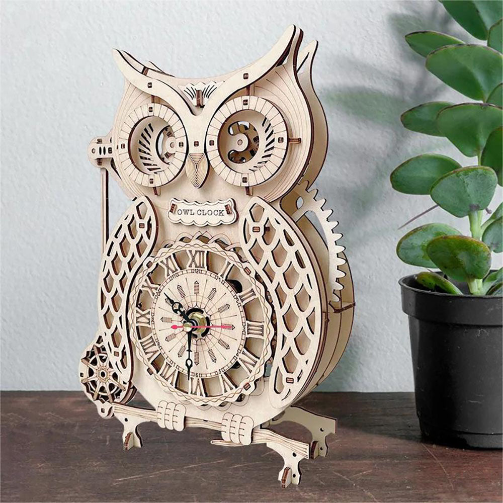 KDIOMALL Wooden Creative Owl Clock Mechanical Gear Model Pendulum Clock