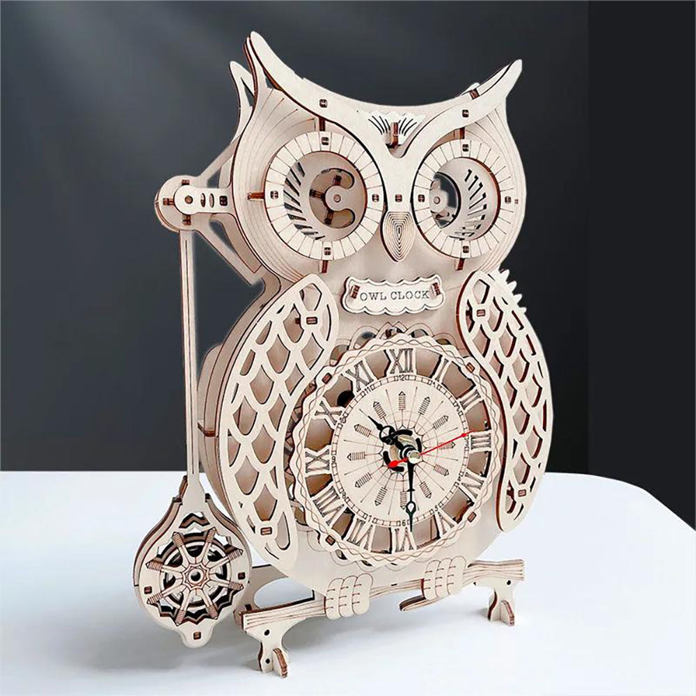 KDIOMALL Wooden Creative Owl Clock Mechanical Gear Model Pendulum Clock