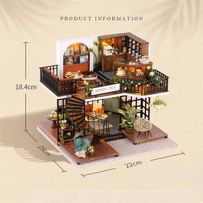 KDIOMALL Wooden Dollhouse Jungle Tea Shop Miniature Forest Coffee Store