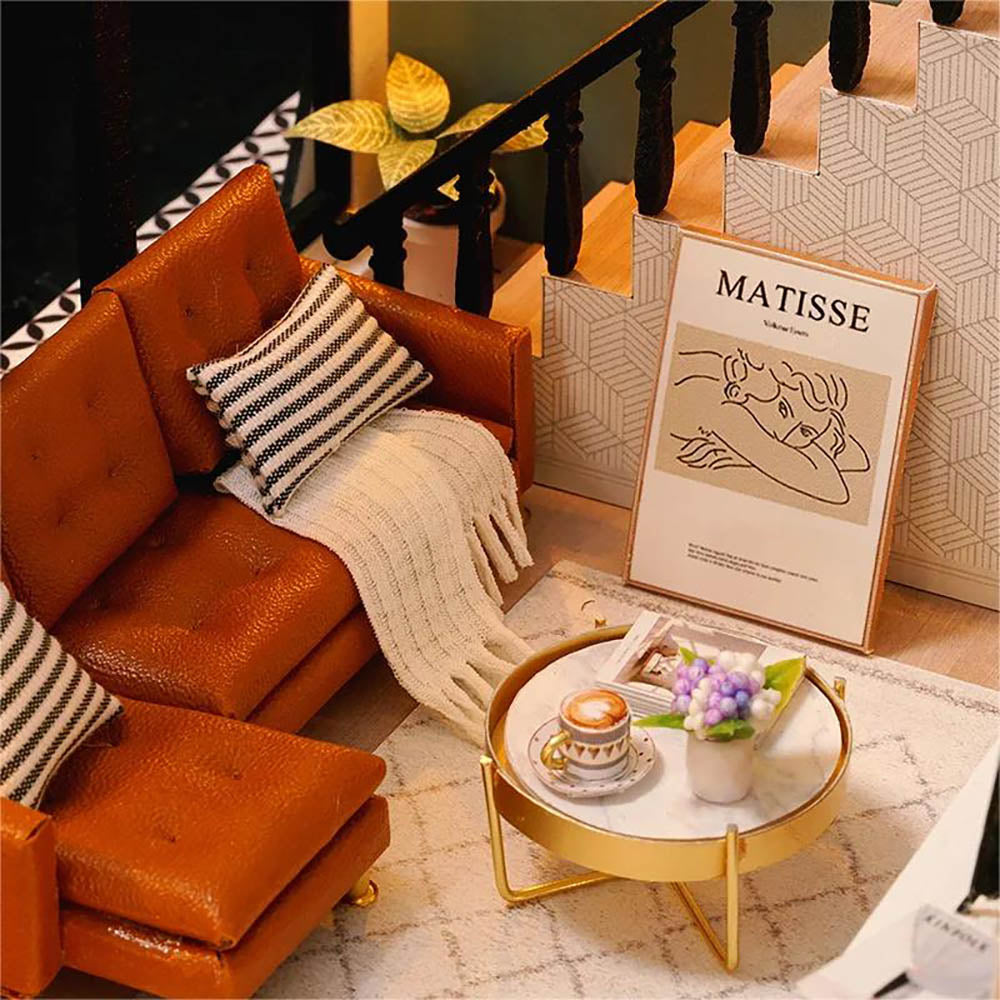 KDIOMALL Wooden Modern Apartment Model with Furniture Dust Cover Music Box