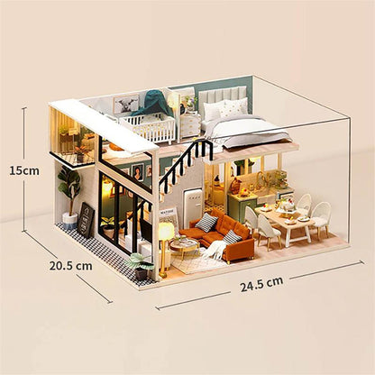 KDIOMALL Wooden Modern Apartment Model with Furniture Dust Cover Music Box