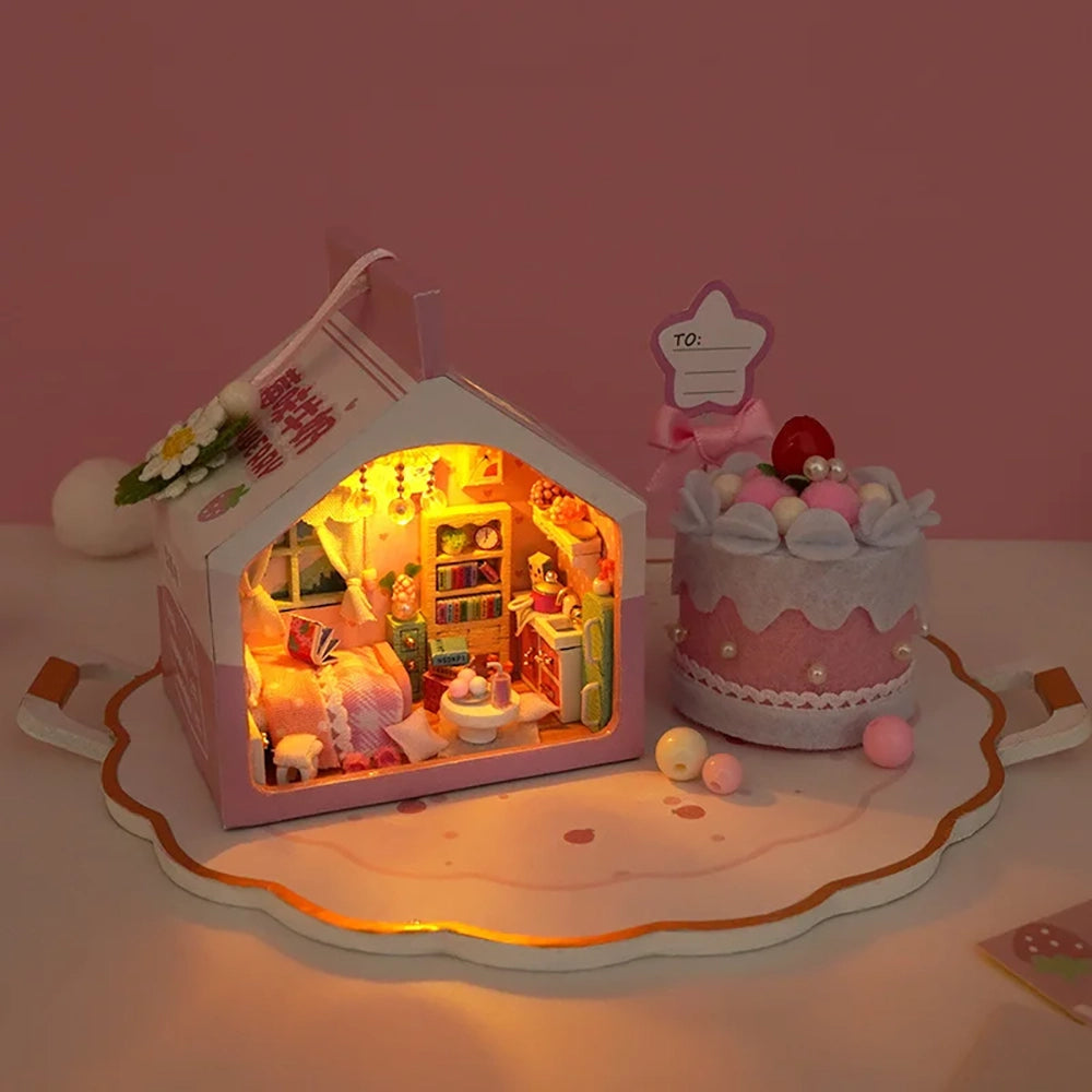 KDIOMALL DIY Mini Cake Bedroom Strawberry Banana Milk Dollhouse