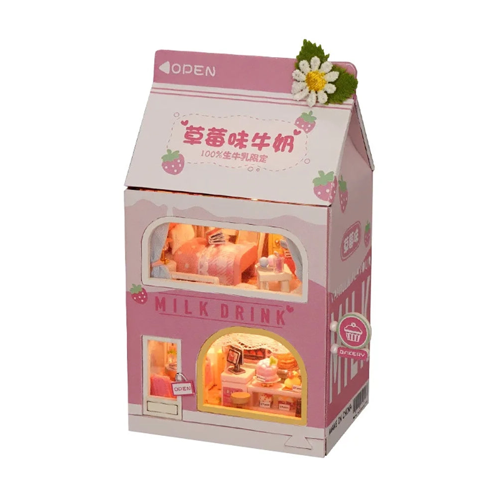 KDIOMALL DIY Mini Cake Bedroom Strawberry Banana Milk Dollhouse